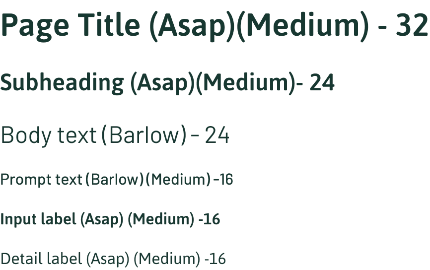 Example of the Asap and Barlow typographies.