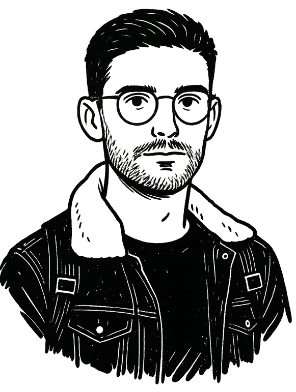 Black and white illustration of Javier